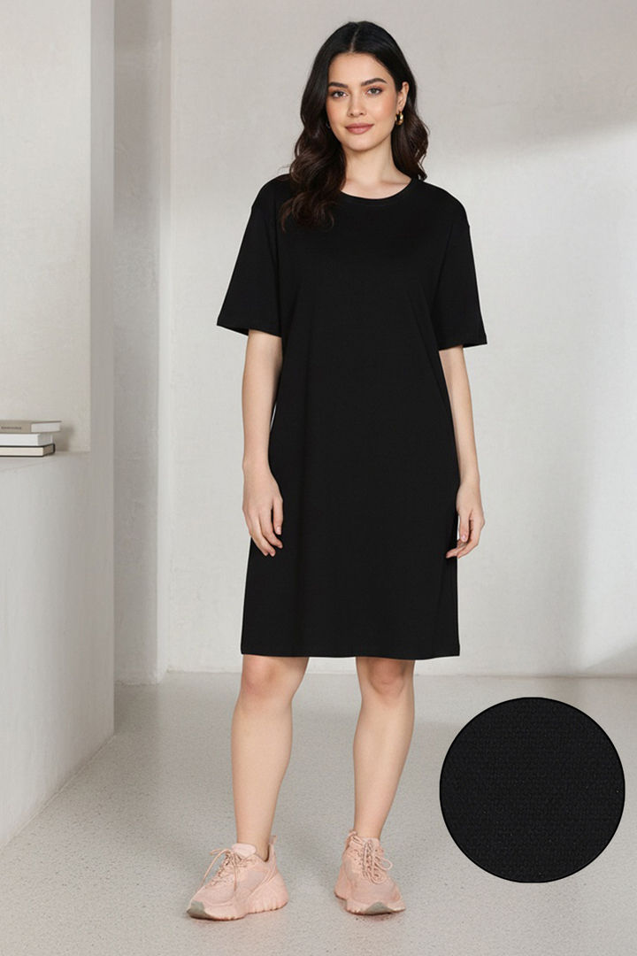 Zivame 2 Mile Fashion Knit Cotton Lifewear Dress - Black Beauty — image 2